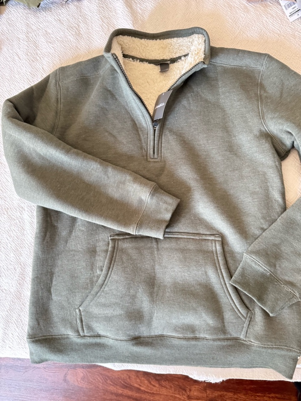 Eddie Bauer Olive Green Sherpa-Lined Quarter Zip Sweater - Picture 4 of 4